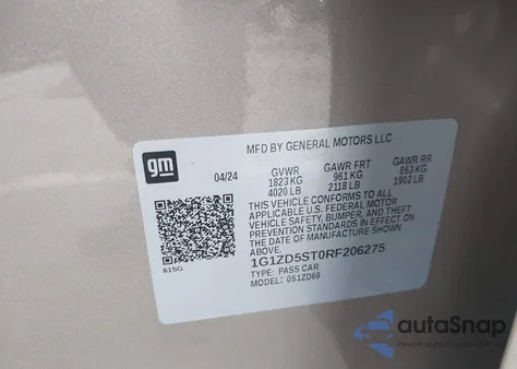 2024 Chevrolet Malibu Fwd 1Lt из США, поврежденный, VIN 1G1ZD5ST0RF206275